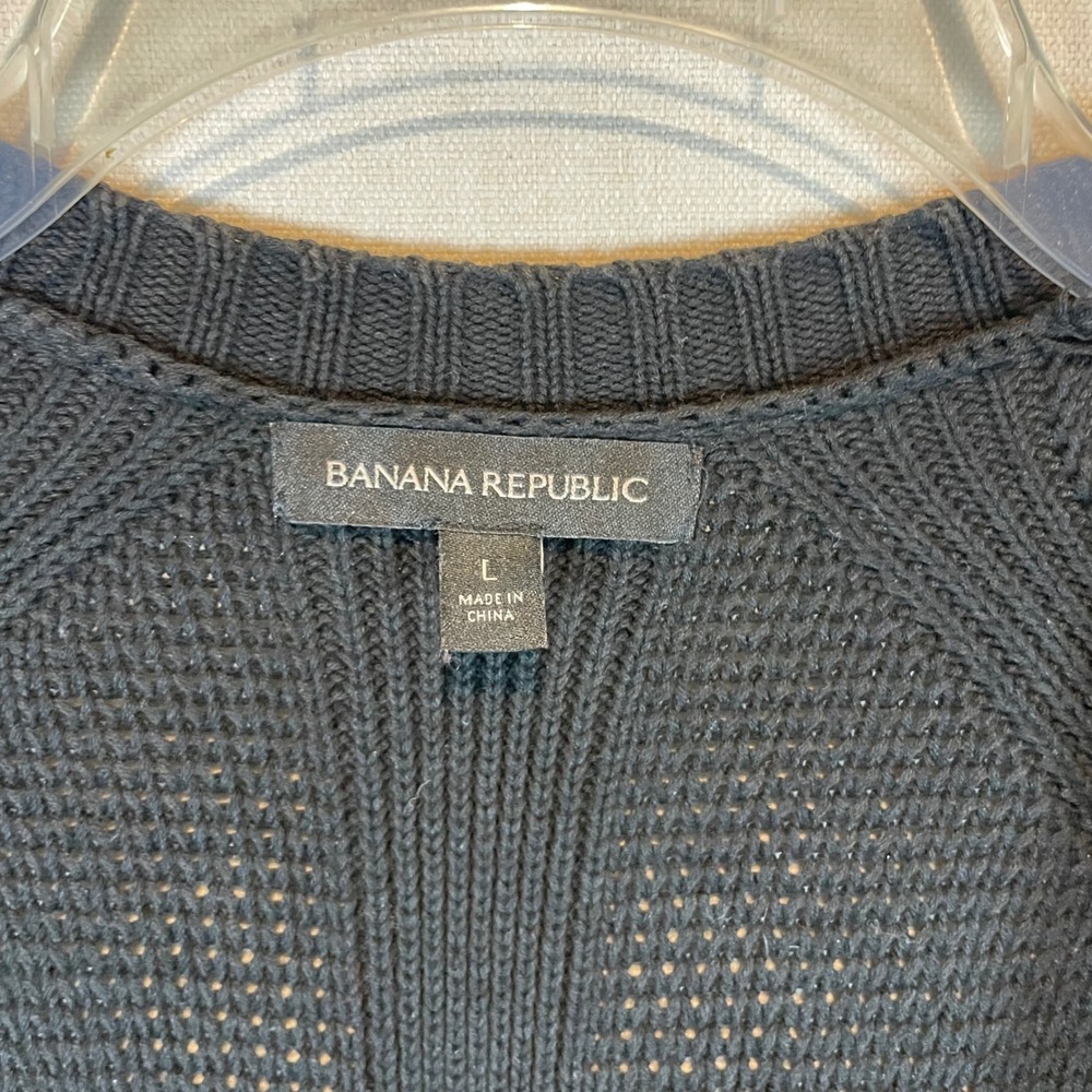 Banana Republic Womens Black Textured Knit Open Front Draped Vest Pockets Large - Picture 4 of 7